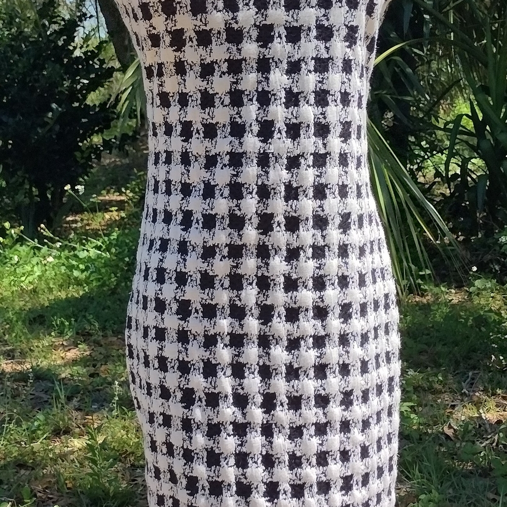 Elegant Black and White Houndstooth Dress